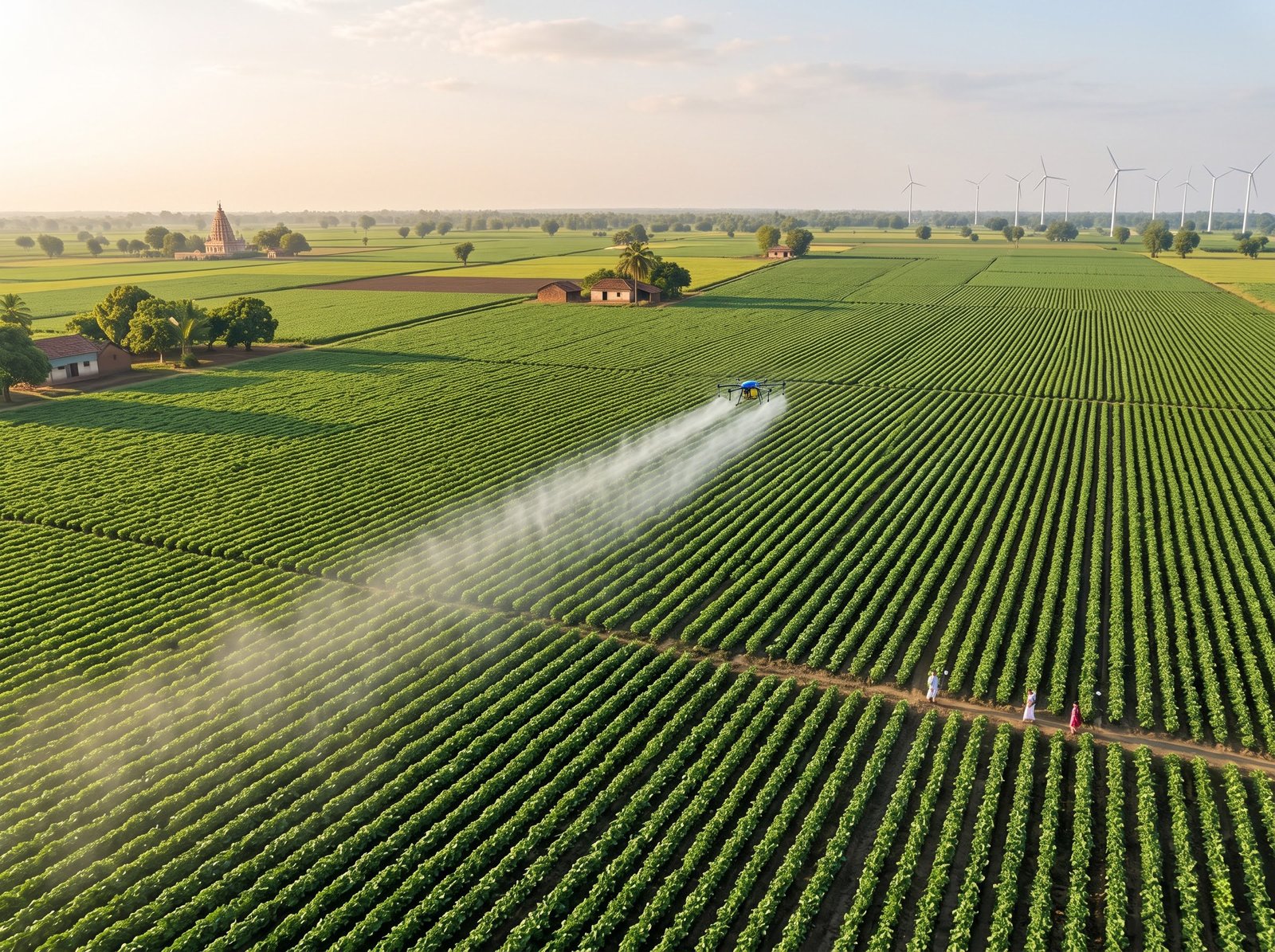 Drone spraying over agricultural field