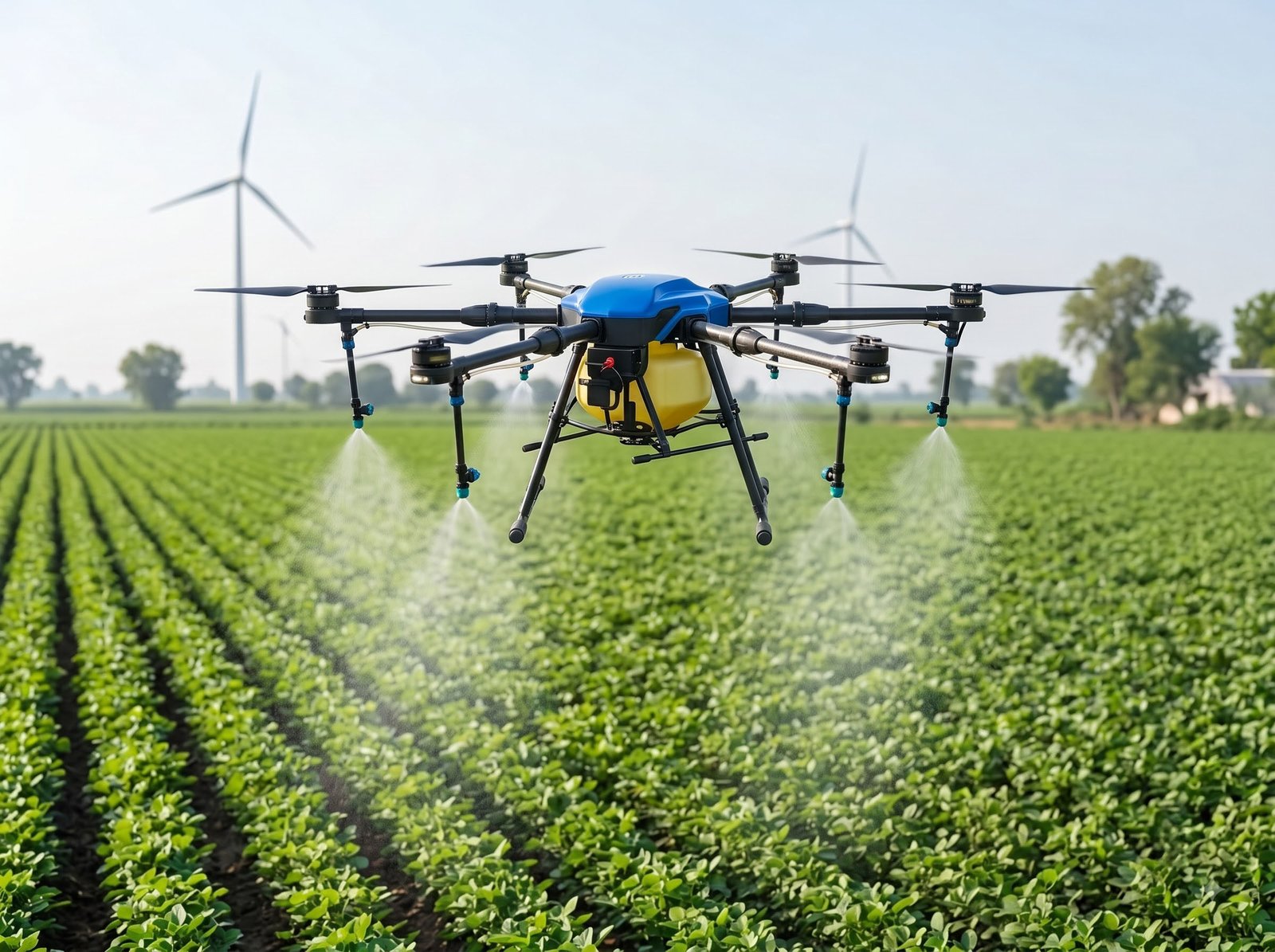 Agricultural drone ready for farm spraying